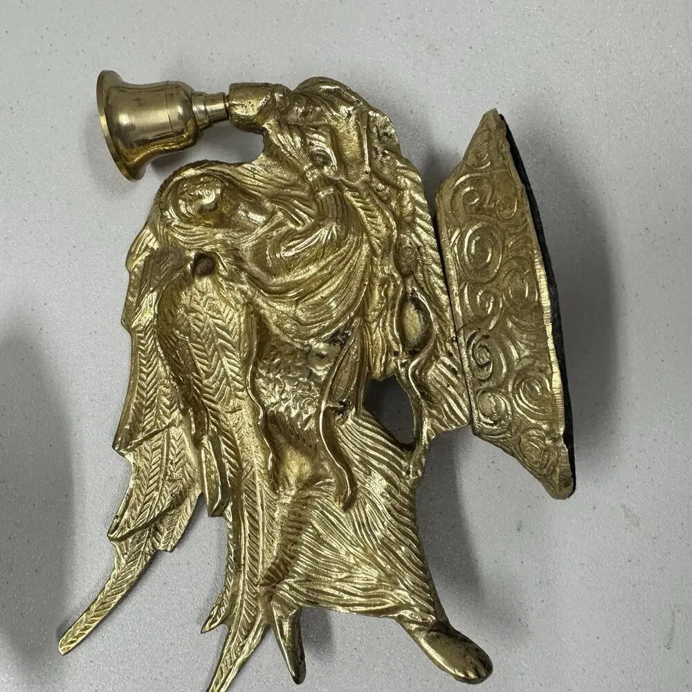 VINTAGE Pair Angels Brass Metal Table Top Candle Stick Holders Taper 7.5in
